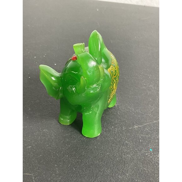 Green Resin Elephant Figurine With Gold Detailing - Picture 2 of 7